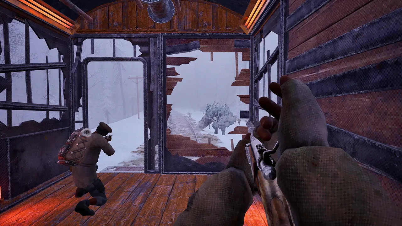 Two Frostrail players fighting inside a train carriage