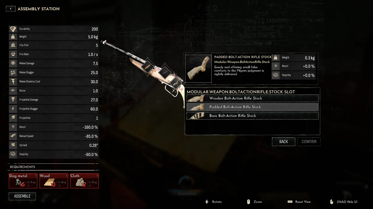 Frostrail weapon assembly interface showing a modular rifle